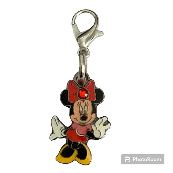 Vintage Disney Minnie Mouse Clip On Charm Zipper Pull Purse EnamelCrystal Signed - Picture 1 of 8
